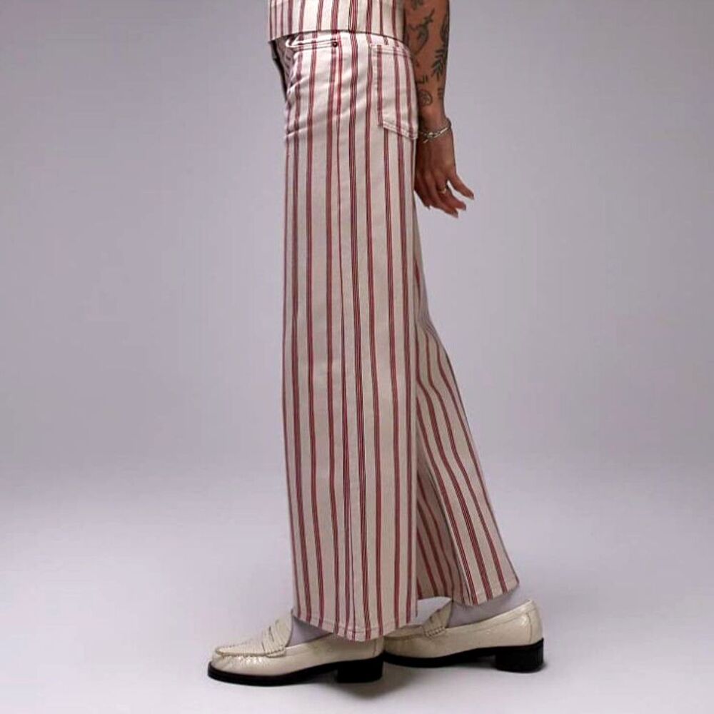 TopShop Stripe Mid Rise Wide Leg Jeans Red/White - Size 24x30 NWOT - Picture 3 of 7
